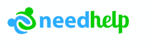 Logo de NeedHelp avec un texte bleu et vert, symbolisant les services de montage de garde-corps